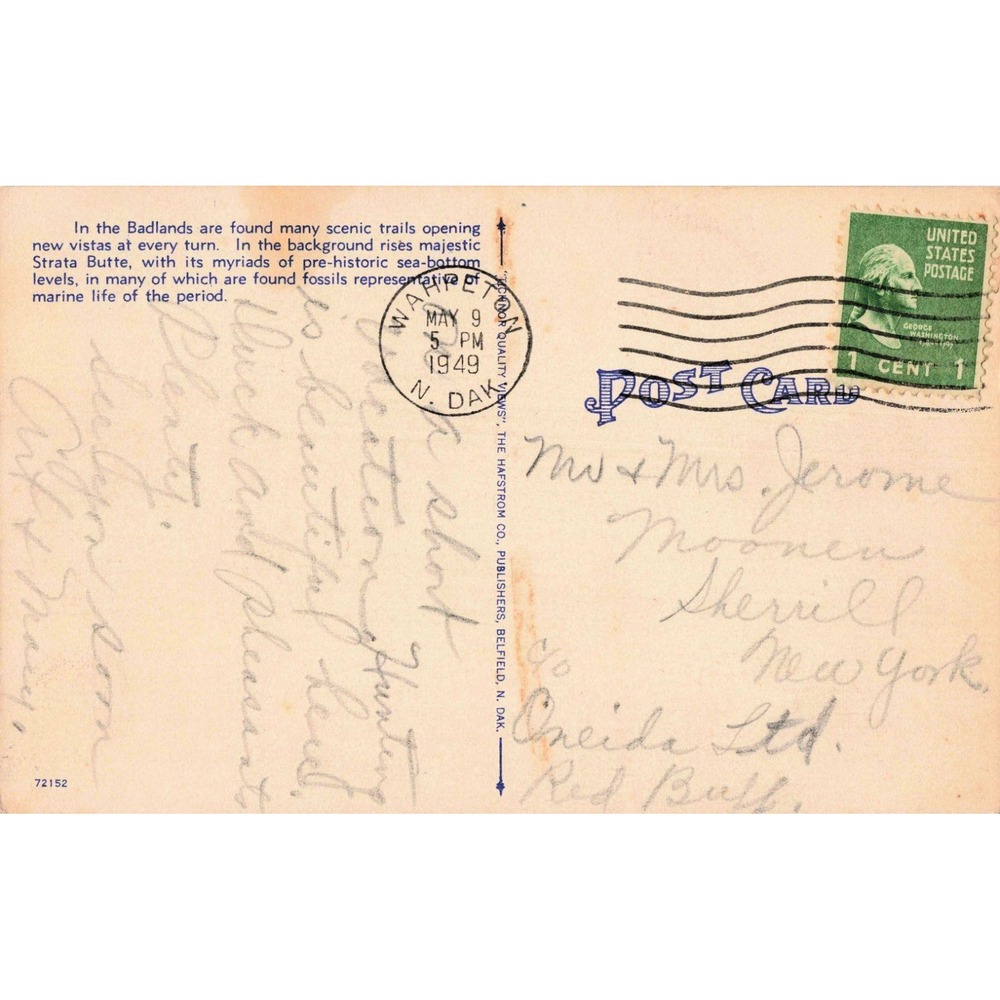 Vintage Trail in the North Dakota Badlands Strata Butte Linen Postcard 1949 - Picture 2 of 2